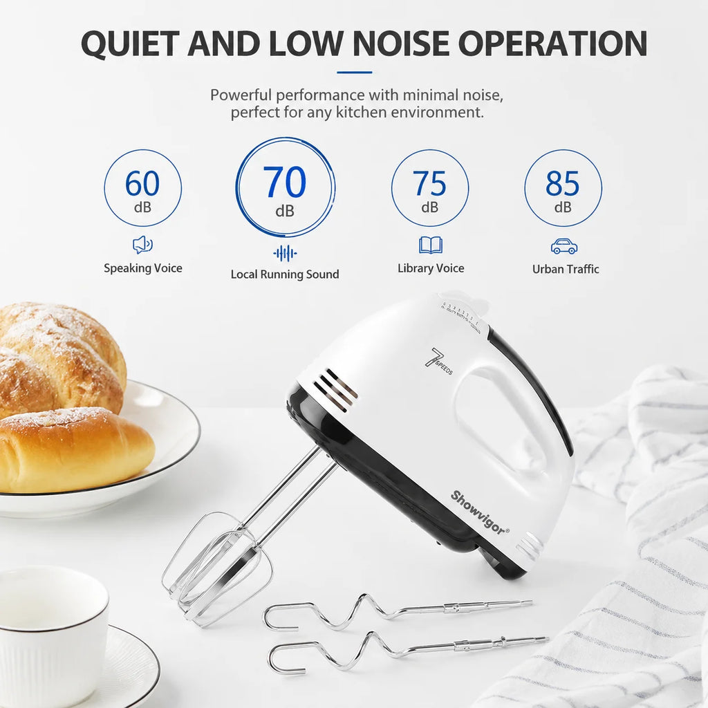 7 Speed Portable Electric Handheld Mixer with 5 Stainless Steel Accessories Whisk Food Beater for Whipping Mixing Cookies Cakes Eggs Pink White
