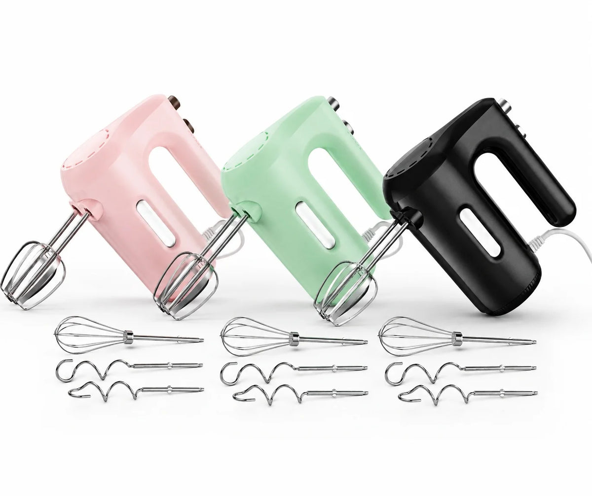 Lord Eagle 5-Speed Hand Mixer Electric, 300W Compact Handheld Mixer, Portable Kitchen Egg Beater with 5 Attachments & Storage Bag, Cake Supplies for Bread Dough Baking, Lightweight, Black