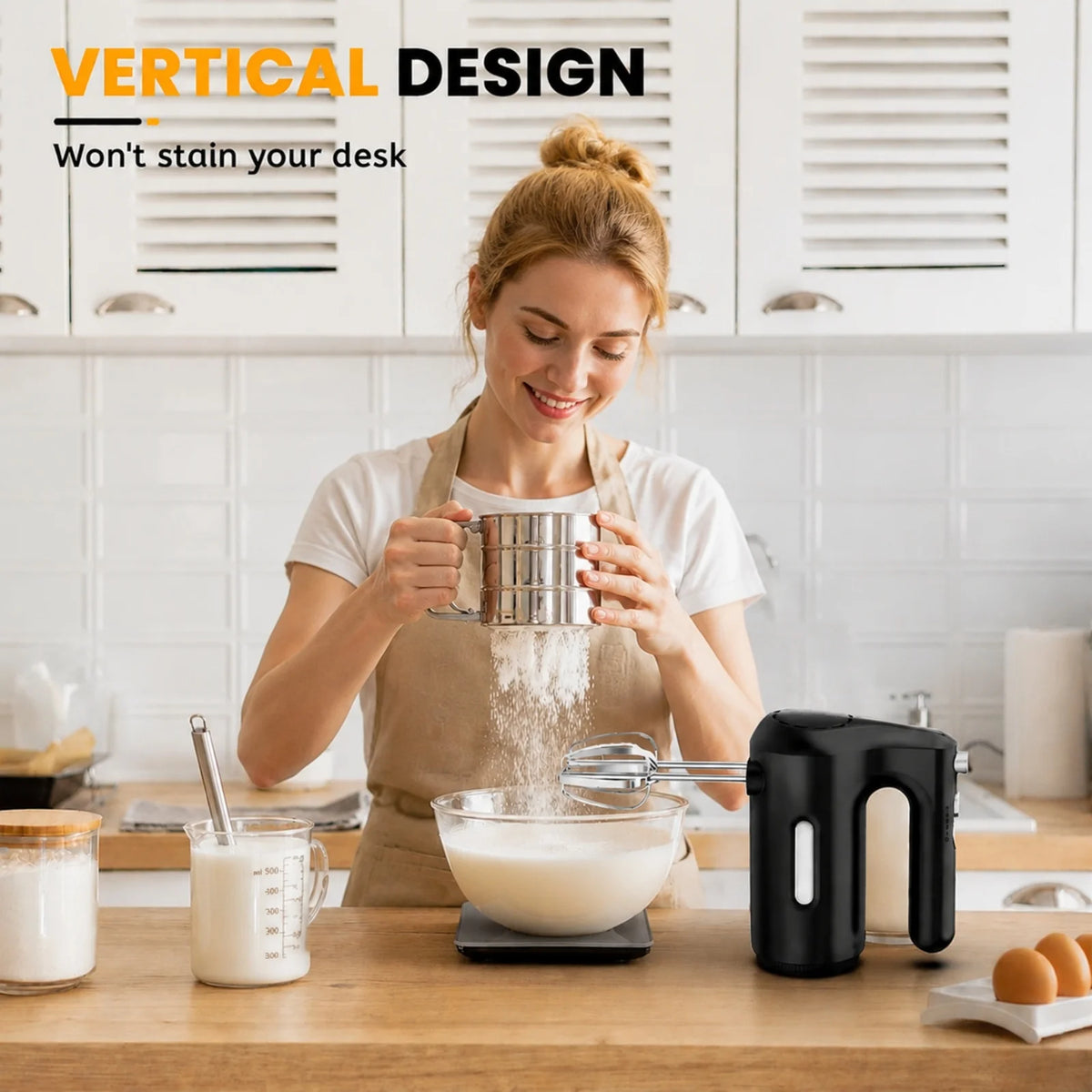 Lord Eagle 5-Speed Hand Mixer Electric, 300W Compact Handheld Mixer, Portable Kitchen Egg Beater with 5 Attachments & Storage Bag, Cake Supplies for Bread Dough Baking, Lightweight, Black